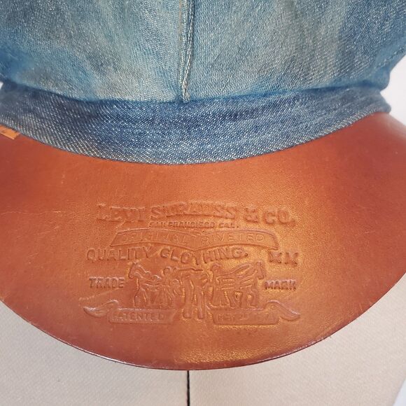 VTG Levi Strauss Cap Blue Denim Leather Brim Orange Tab 70s Newsboy Hat Levi\'s main image 9